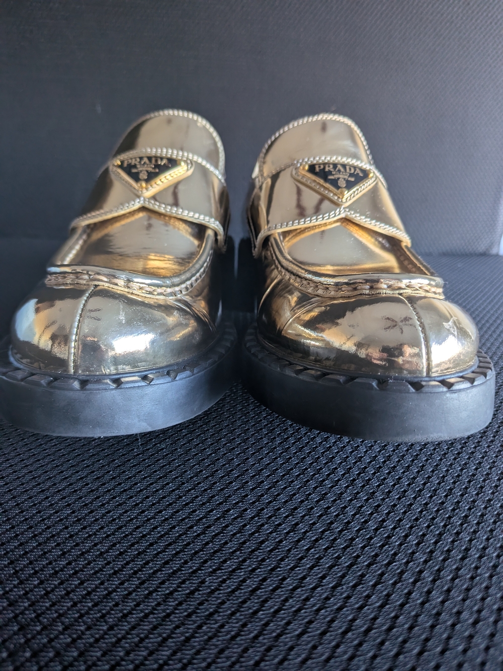 Prada Women’s Metallic Gold Leather Loafers - Picture 8 of 16